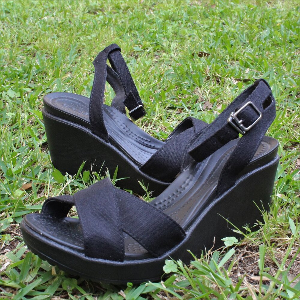 Crocs Black Wedge Sandals
